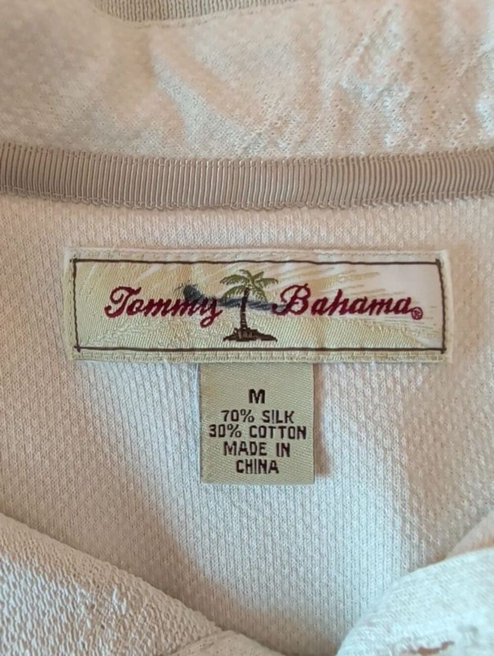 Tommy Bahama Men's Silk Cotton Polo Shirt M Cream Textured Knit